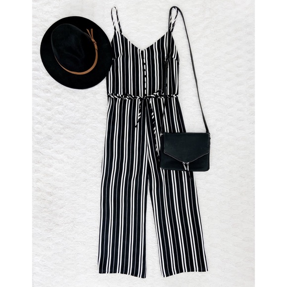 Le Lis Pants - LAST 1! Black & White Striped Jumpsuit